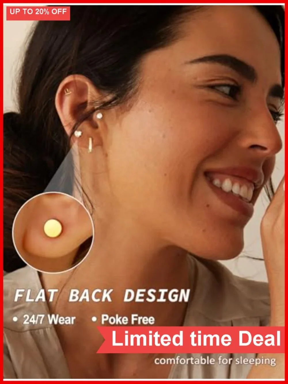 14k Gold Plated Hypoallergenic Earrings Set Surgical Stainless Steel Flat Back